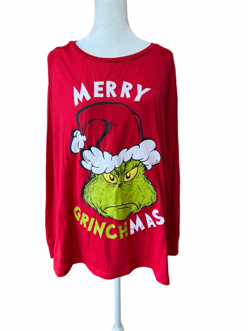 Red Grinch Holiday Graphic Long-Sleeve Pajama Top
